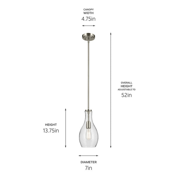 Vance 7" One Light Pendant, Clear Seeded Glass / Brushed Nickel