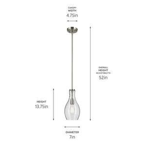 Vance 7" One Light Pendant, Clear Glass / Brushed Nickel