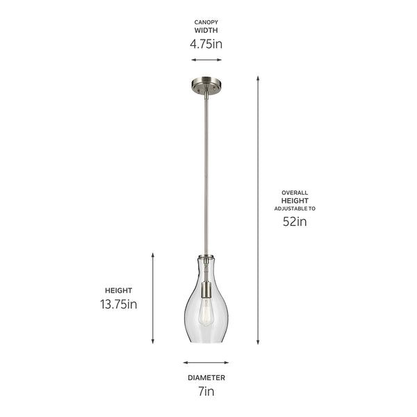 Vance 7" One Light Pendant, Clear Glass / Brushed Nickel