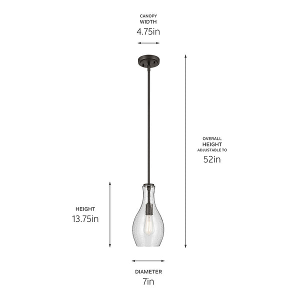 Vance 7" One Light Pendant, Clear Seeded Glass / Olde Bronze