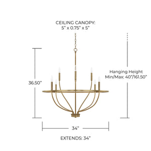 Adelaide 34" Eight Light Chandelier, Aged Brass