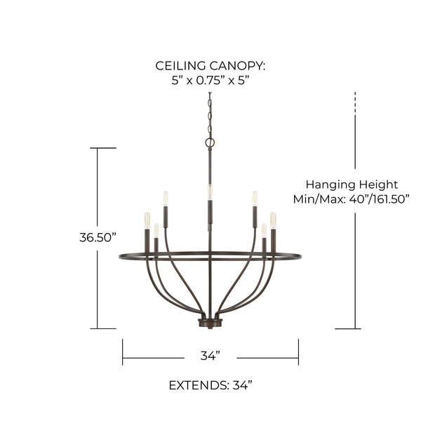 Adelaide 34" Eight Light Chandelier, Bronze