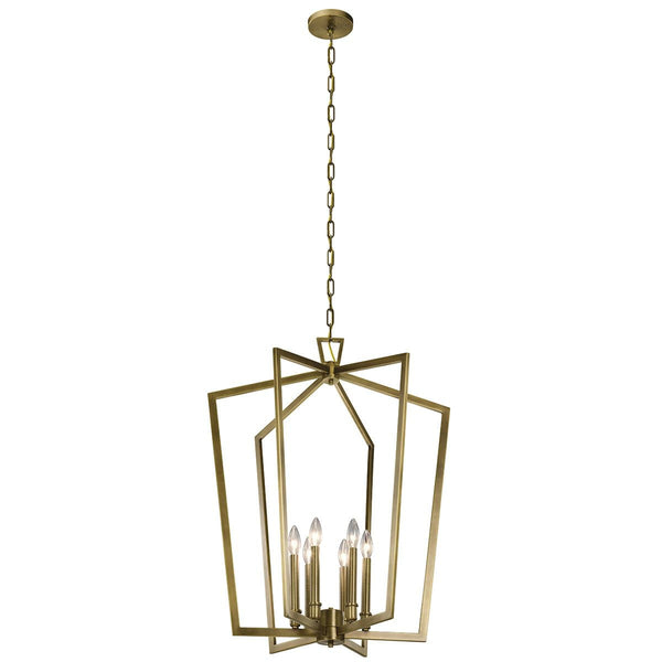 Gannon 25" Six Lights Chandelier, Natural Brass