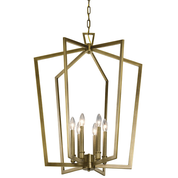 Gannon 25" Six Lights Chandelier, Natural Brass