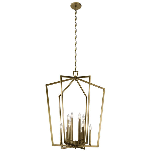 Gannon 30" Twelve Lights Foyer Chandelier, Natural Brass