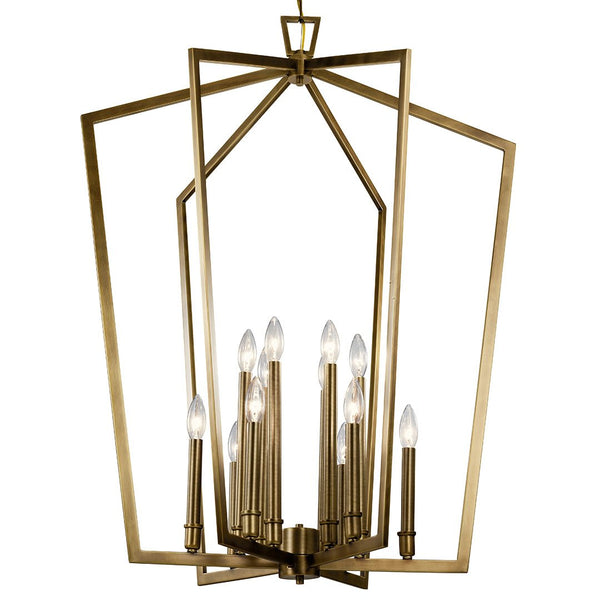 Gannon 30" Twelve Lights Foyer Chandelier, Natural Brass