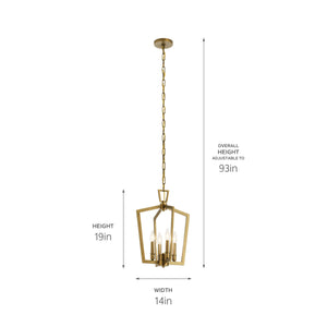 Gannon 14" Four Lights Chandelier, Natural Brass