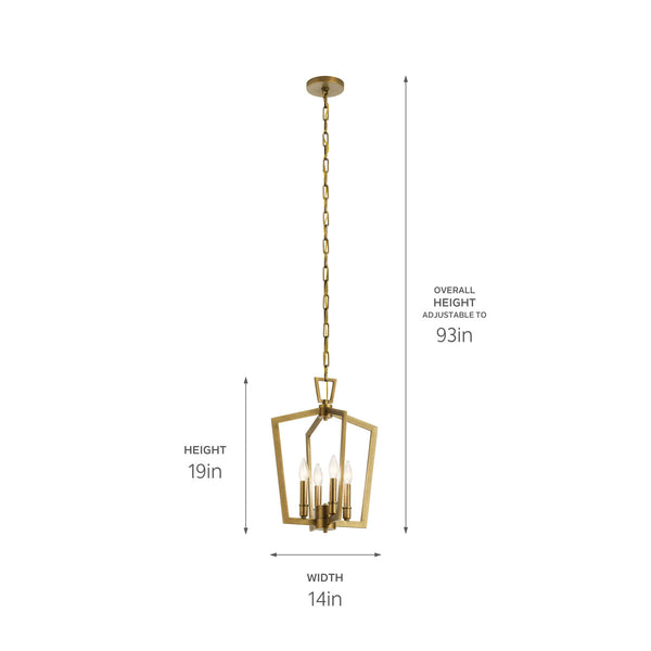Gannon 14" Four Lights Pendant, Natural Brass