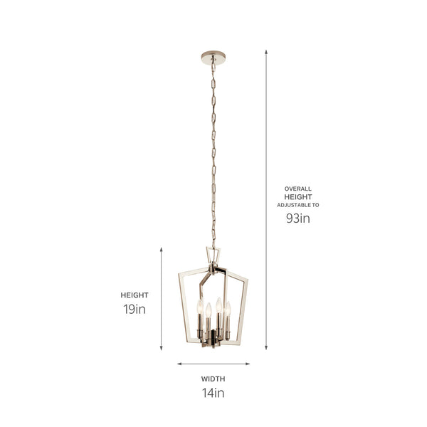 Gannon 14" Four Lights Pendant, Polished Nickel