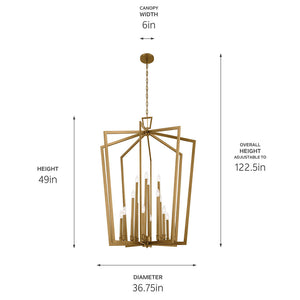Gannon 37" Sixteen Lights Chandelier, Natural Brass