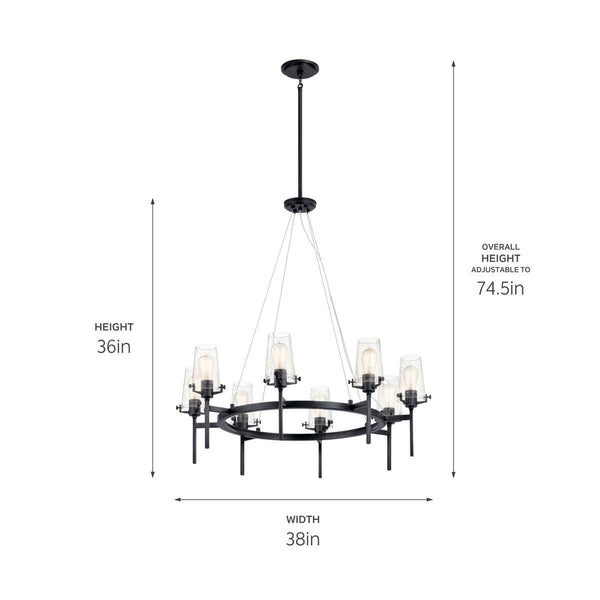 Buster 38" Eight Lights Chandelier, Black