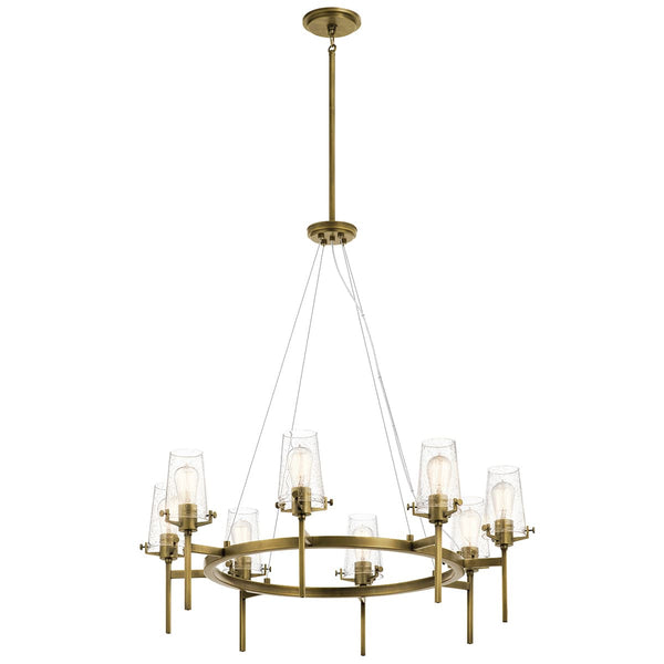 Buster 38" Eight Lights Chandelier, Natural Brass