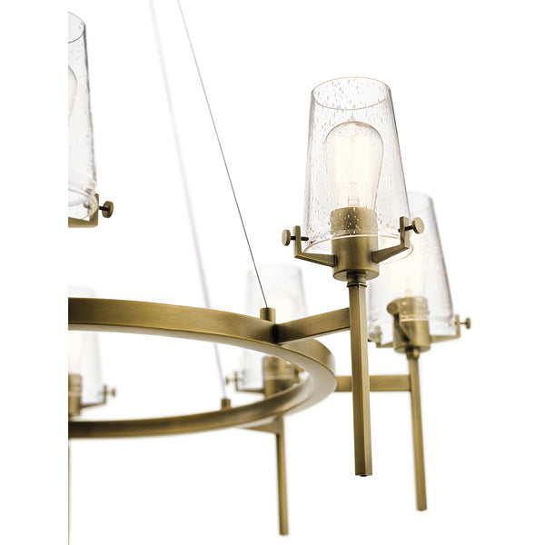 Buster 38" Eight Lights Chandelier, Natural Brass