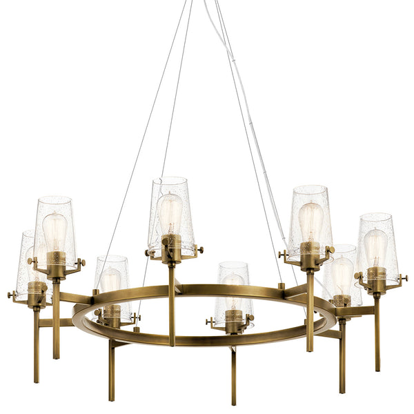 Buster 38" Eight Lights Chandelier, Natural Brass