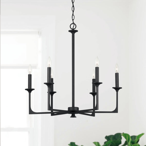 Odell 28" Six Light Chandelier, Black Iron