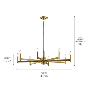 Dhane 35" Eight Lights Chandelier, Natural Brass