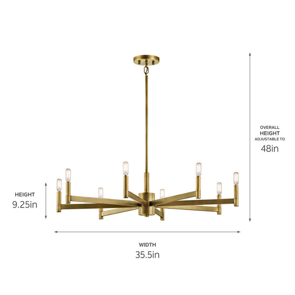 Dhane 35" Eight Lights Chandelier, Natural Brass