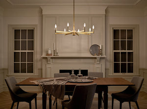 Dhane 35" Eight Lights Chandelier, Natural Brass