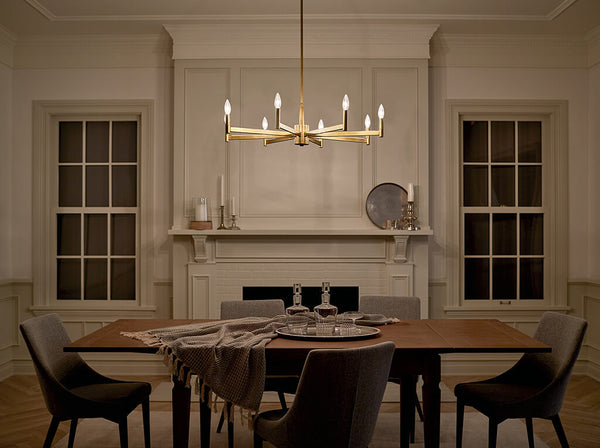 Dhane 35" Eight Lights Chandelier, Natural Brass