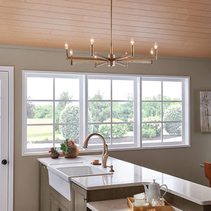 Dhane 35" Eight Lights Chandelier, Natural Brass