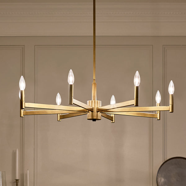 Dhane 35" Eight Lights Chandelier, Natural Brass