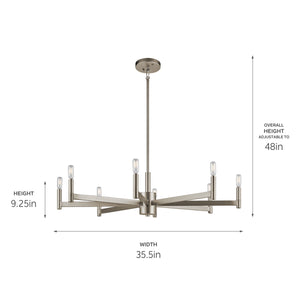 Dhane 35" Eight Lights Chandelier, Satin Nickel