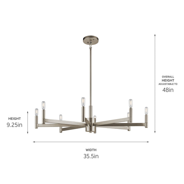 Dhane 35" Eight Lights Chandelier, Satin Nickel