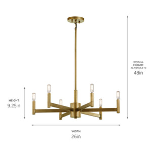 Dhane 26" Six Lights Chandelier, Natural Brass