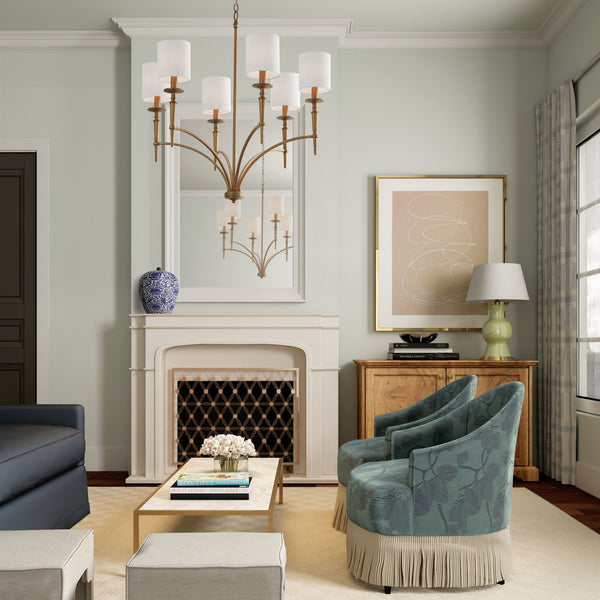 Aurora 31" Six Light Chandelier, Aged Brass
