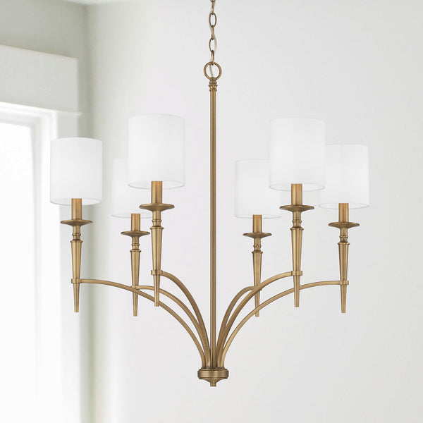 Aurora 31" Six Light Chandelier, Aged Brass