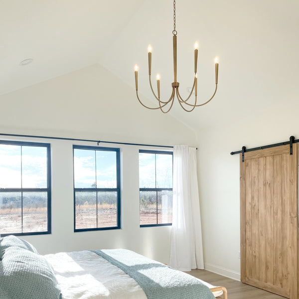 Evelin 33" Six Light Chandelier, Aged Brass