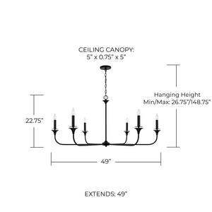 Andie 49" Six Light Chandelier, Matte Black