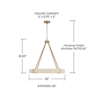 Bryn 26" Four Light Chandelier, Matte Brass