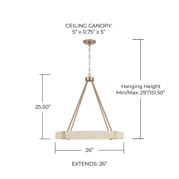 Bryn 26" Four Light Chandelier, Matte Brass