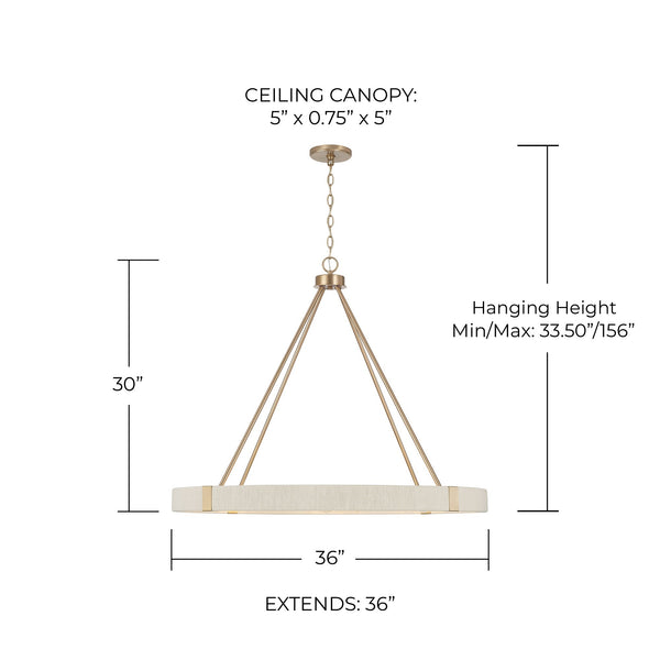 Bryn 36" Eight Light Chandelier, Matte Brass