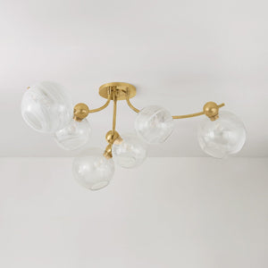 Zerra 54" Six Lights Semi Flush, Vintage Brass