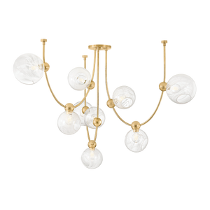 Zerra 67" Nine Light Chandelier, Vintage Brass