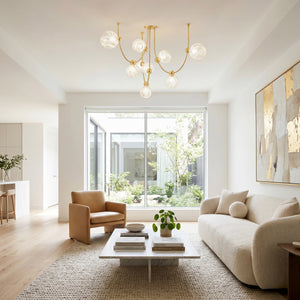 Zerra 67" Nine Light Chandelier, Vintage Brass