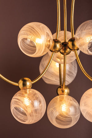 Zerra 67" Nine Light Chandelier, Vintage Brass