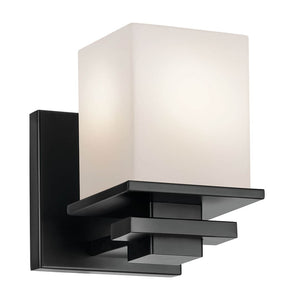 Baxter 7" One Light Wall Sconce, Satin Etched Cased Opal Glass / Black