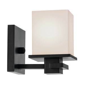 Baxter 7" One Light Wall Sconce, Satin Etched Cased Opal Glass / Black