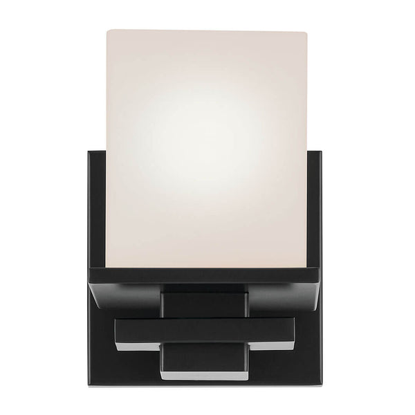 Baxter 7" One Light Wall Sconce, Satin Etched Cased Opal Glass / Black