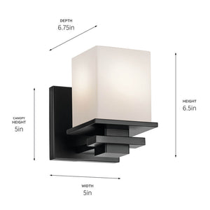 Baxter 7" One Light Wall Sconce, Satin Etched Cased Opal Glass / Black