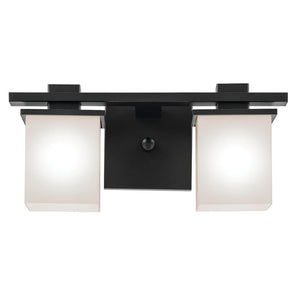 Baxter 15" Two Lights Vanity Light, Satin Etched Cased Opal Glass / Black