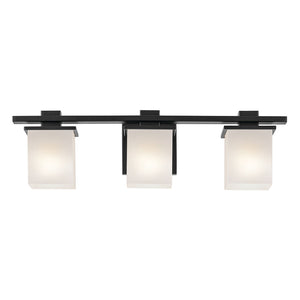 Baxter 24" Three Lights Vanity Light, Satin Etched Cased Opal Glass / Black