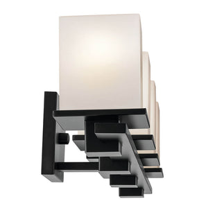 Baxter 32" Four Lights Vanity Light, Satin Etched Cased Opal Glass / Black