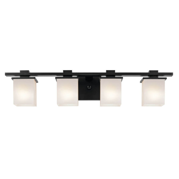 Baxter 32" Four Lights Vanity Light, Satin Etched Cased Opal Glass / Black