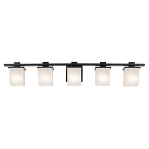 Baxter 40" Five Lights Vanity Light, Satin Etched Cased Opal Glass / Black