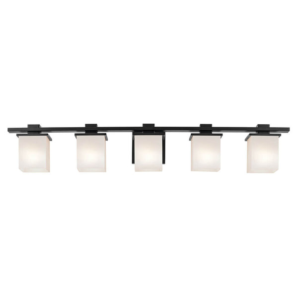 Baxter 40" Five Lights Vanity Light, Satin Etched Cased Opal Glass / Black
