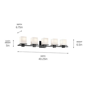Baxter 40" Five Lights Vanity Light, Satin Etched Cased Opal Glass / Black